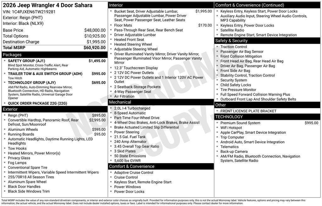new 2026 Jeep Wrangler car, priced at $60,920