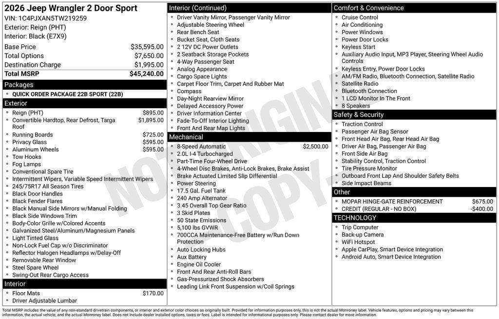 new 2026 Jeep Wrangler car, priced at $43,237