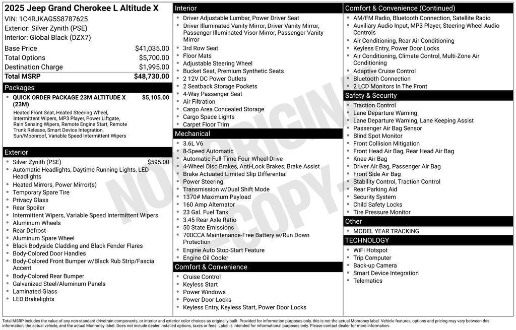 new 2025 Jeep Grand Cherokee L car, priced at $43,294