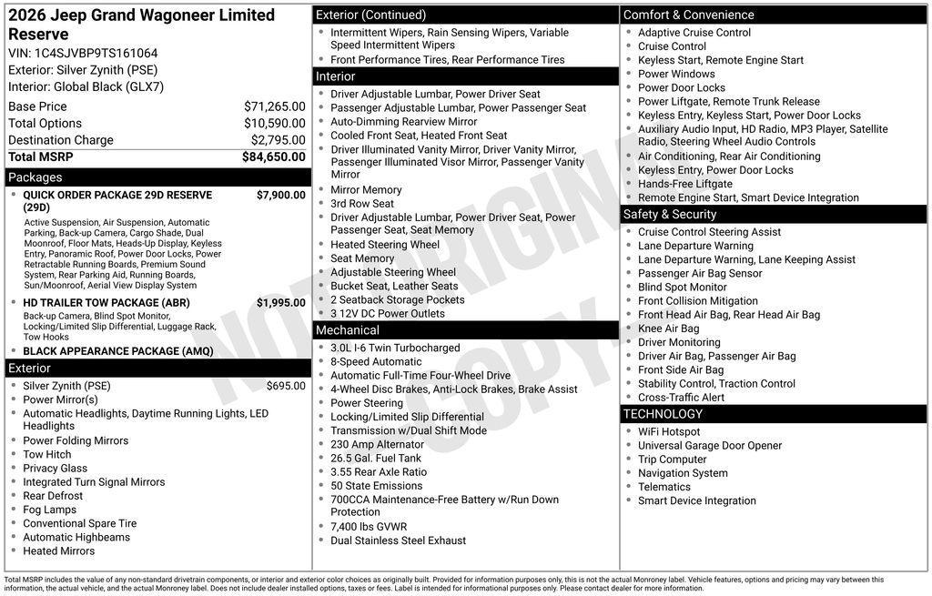new 2026 Jeep Grand Wagoneer car, priced at $84,650
