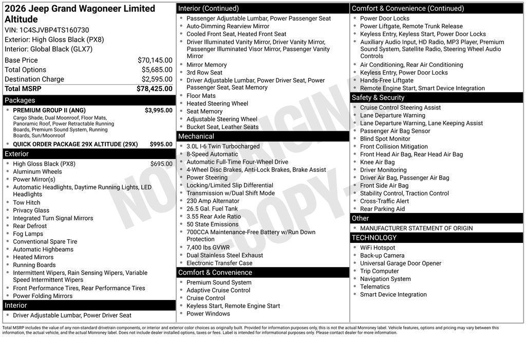 new 2026 Jeep Grand Wagoneer car, priced at $78,425