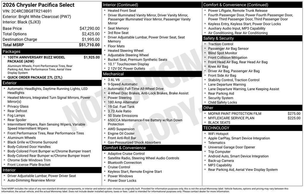 new 2026 Chrysler Pacifica car, priced at $48,210