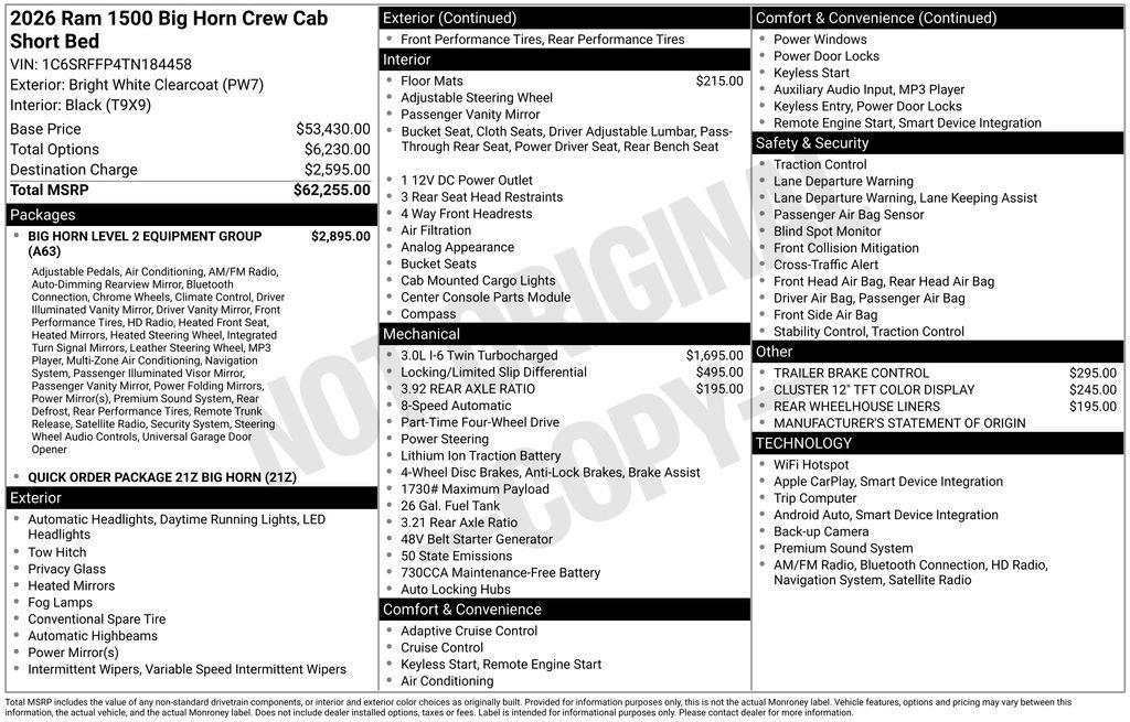new 2026 Ram 1500 car, priced at $53,000