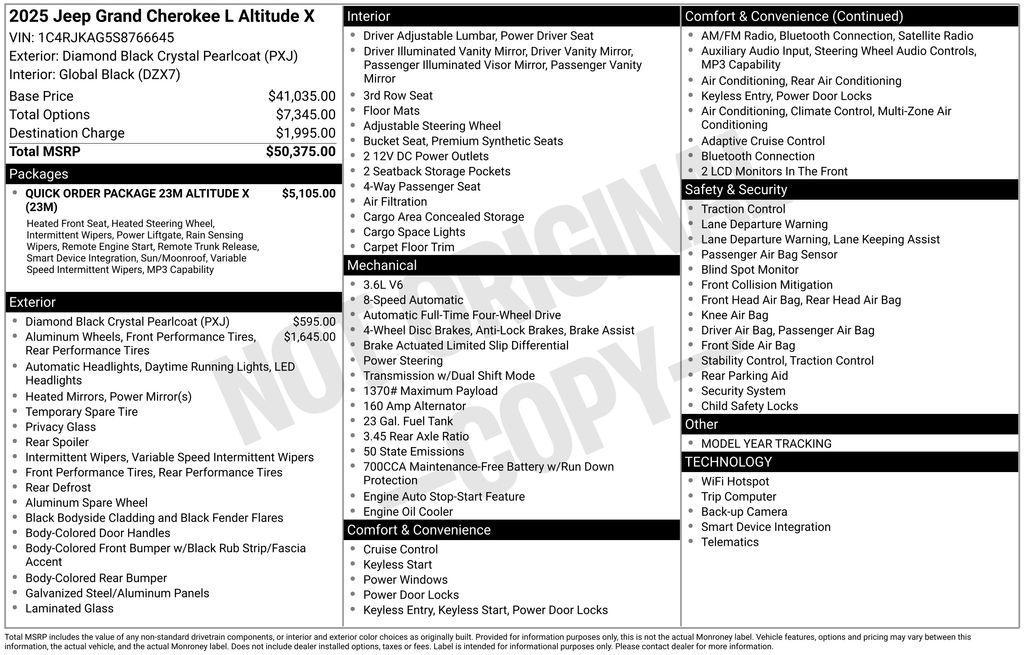new 2025 Jeep Grand Cherokee L car, priced at $44,700