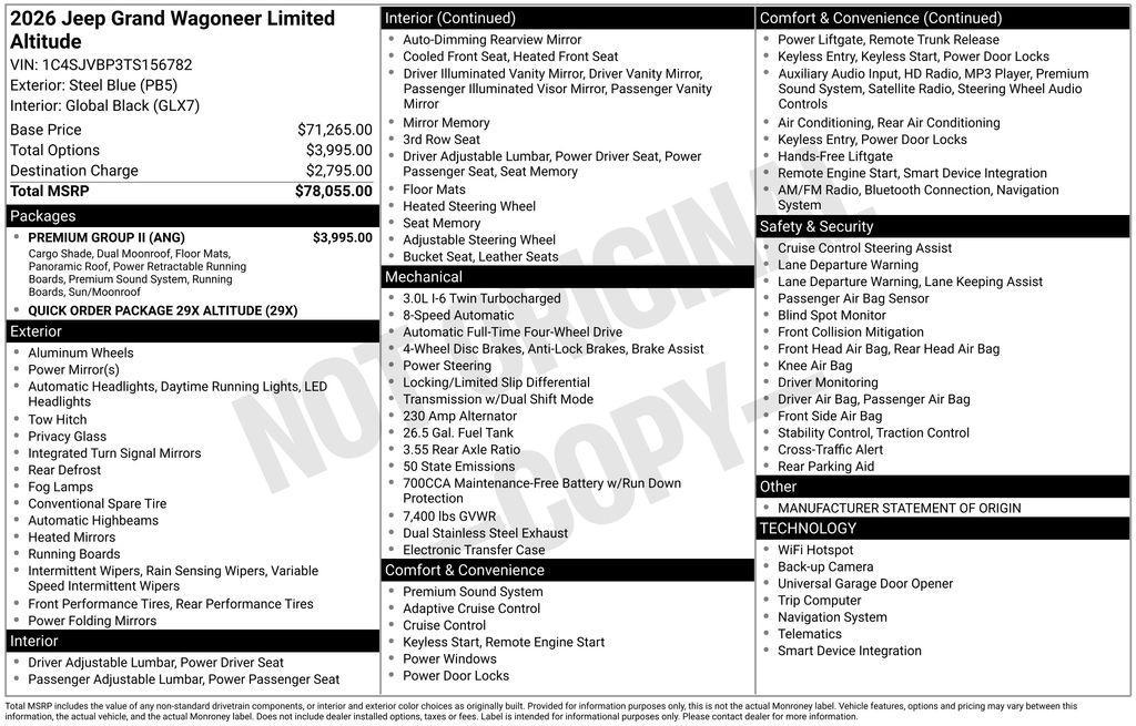 new 2026 Jeep Grand Wagoneer car, priced at $74,520
