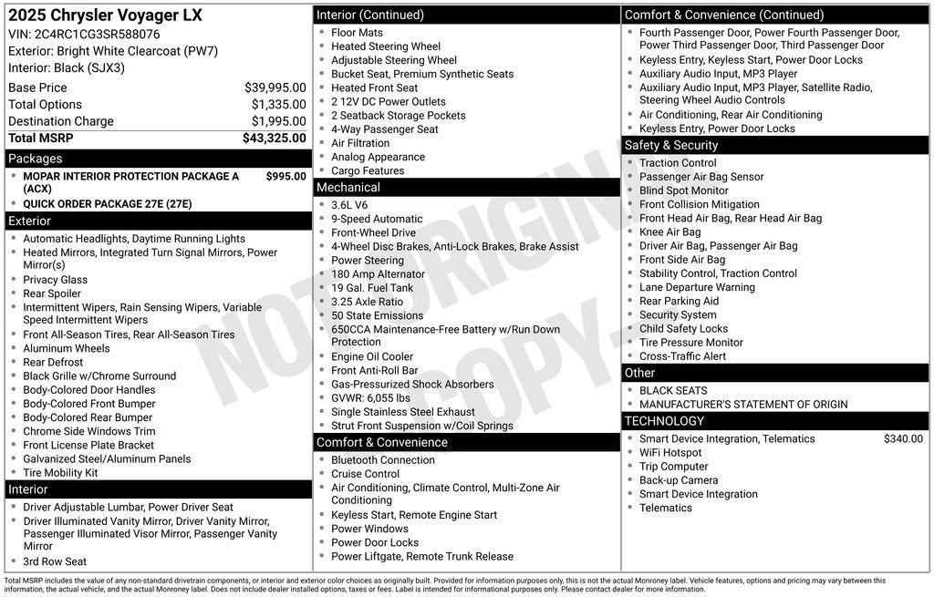 new 2025 Chrysler Voyager car, priced at $40,999