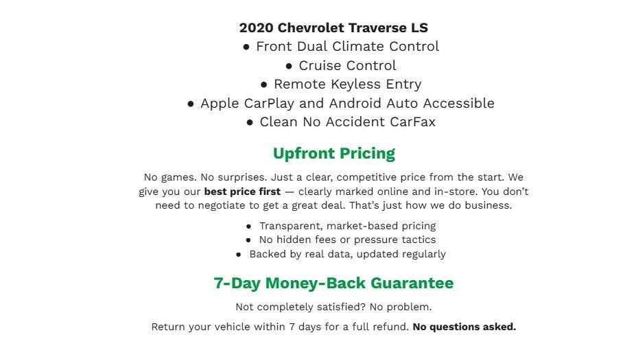 used 2020 Chevrolet Traverse car, priced at $15,966