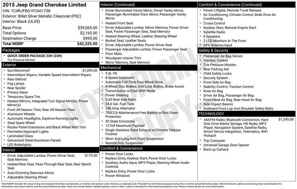 used 2015 Jeep Grand Cherokee car, priced at $13,498