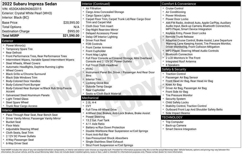 used 2022 Subaru Impreza car, priced at $17,477