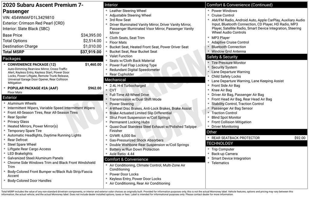used 2020 Subaru Ascent car, priced at $23,498