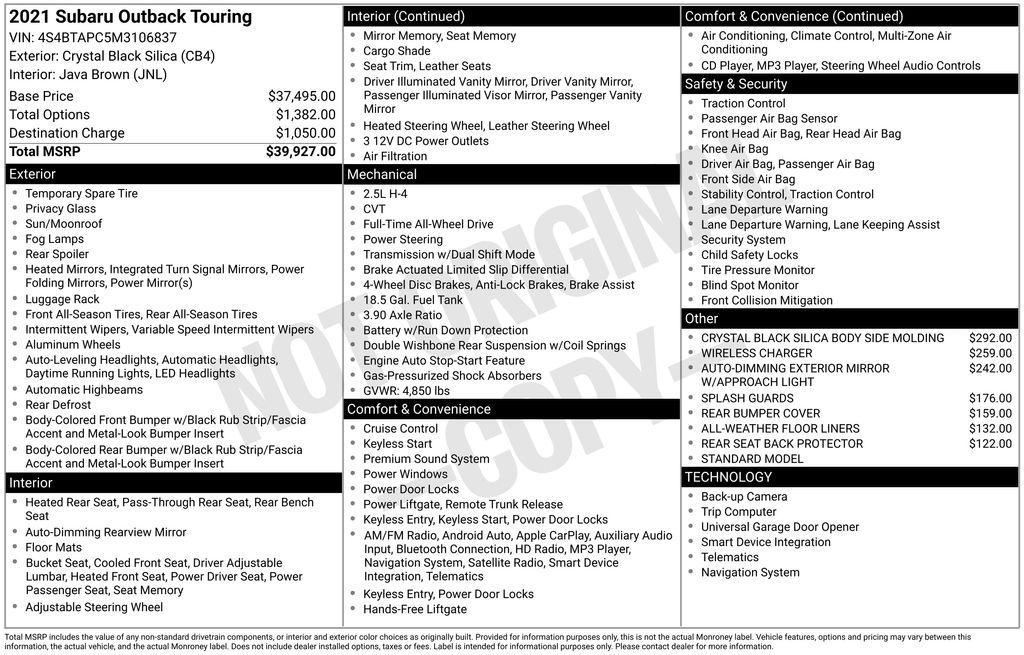 used 2021 Subaru Outback car, priced at $19,998
