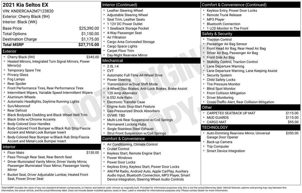 used 2021 Kia Seltos car, priced at $17,498