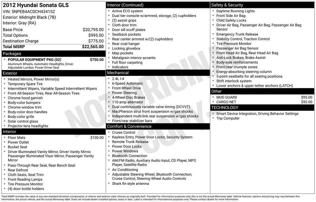 used 2012 Hyundai Sonata car, priced at $5,498