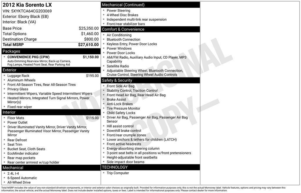 used 2012 Kia Sorento car, priced at $7,747