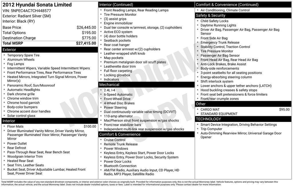 used 2012 Hyundai Sonata car, priced at $4,544