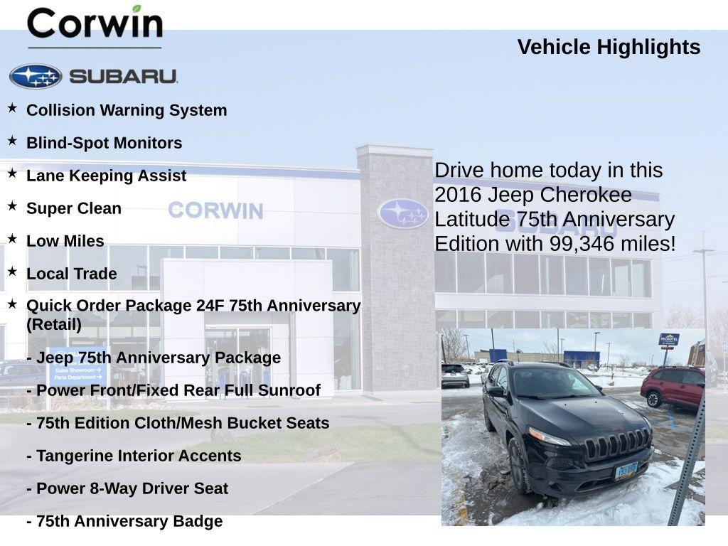 used 2016 Jeep Cherokee car, priced at $10,998