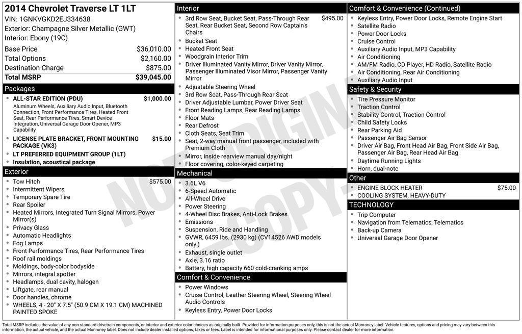 used 2014 Chevrolet Traverse car, priced at $6,900