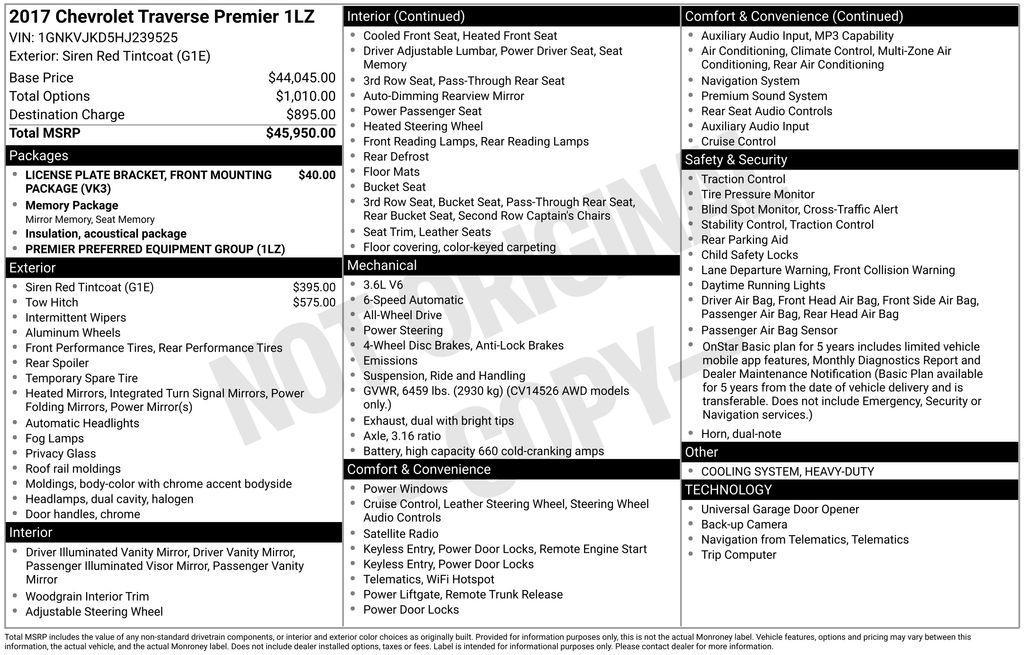 used 2017 Chevrolet Traverse car, priced at $11,290