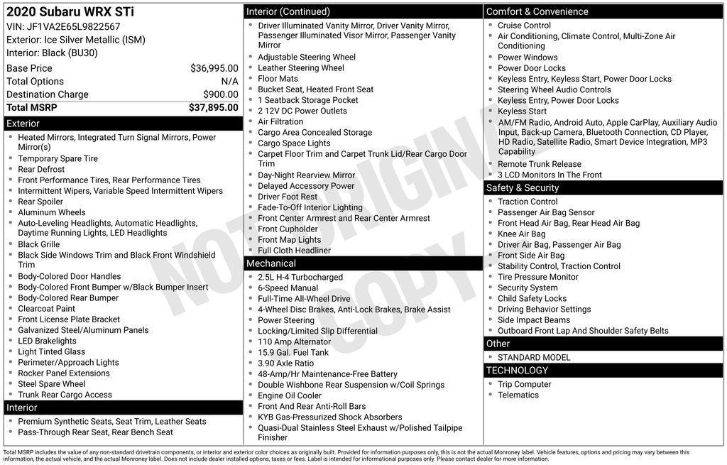 used 2020 Subaru WRX STI car, priced at $32,997