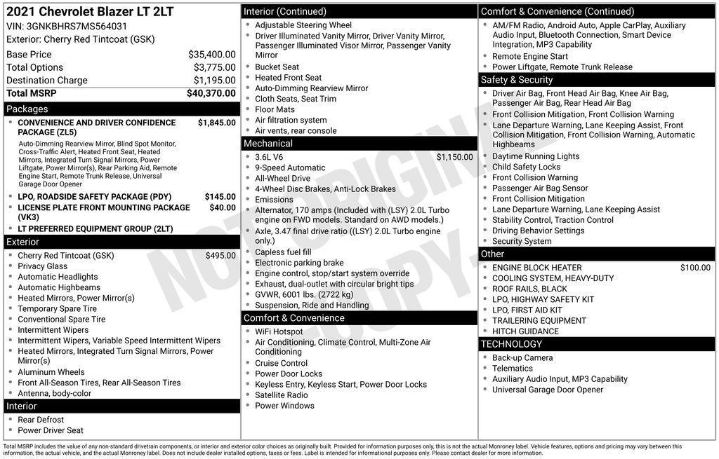 used 2021 Chevrolet Blazer car, priced at $22,498