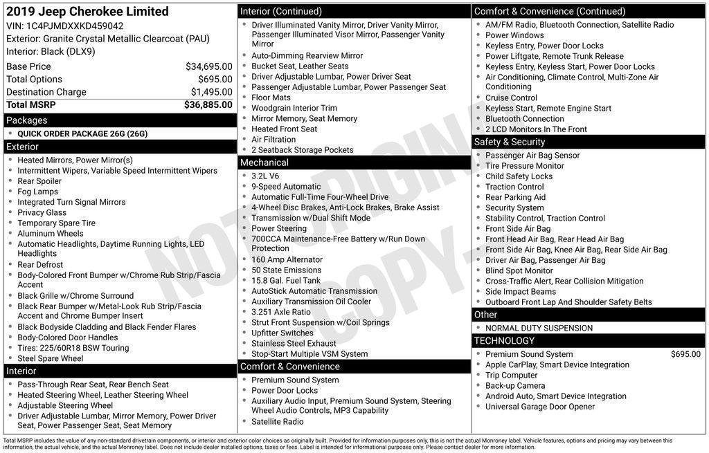 used 2019 Jeep Cherokee car, priced at $18,997