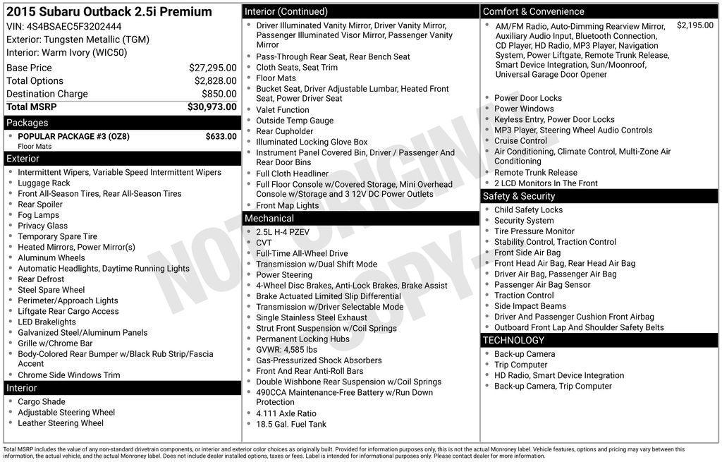 used 2015 Subaru Outback car, priced at $8,998