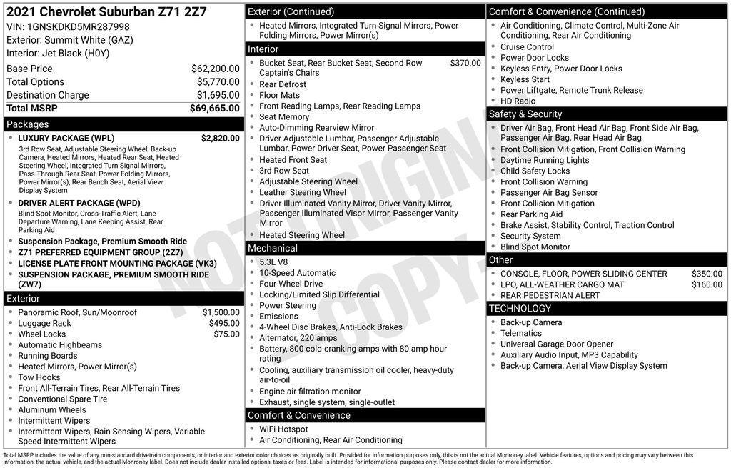 used 2021 Chevrolet Suburban car, priced at $39,802