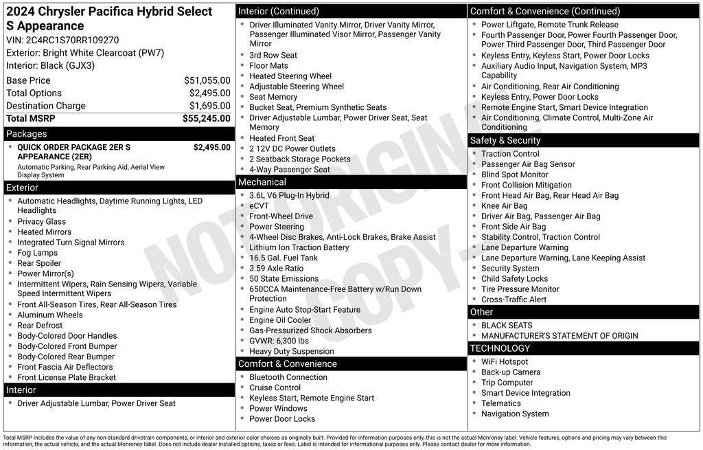 used 2024 Chrysler Pacifica Hybrid car, priced at $27,917