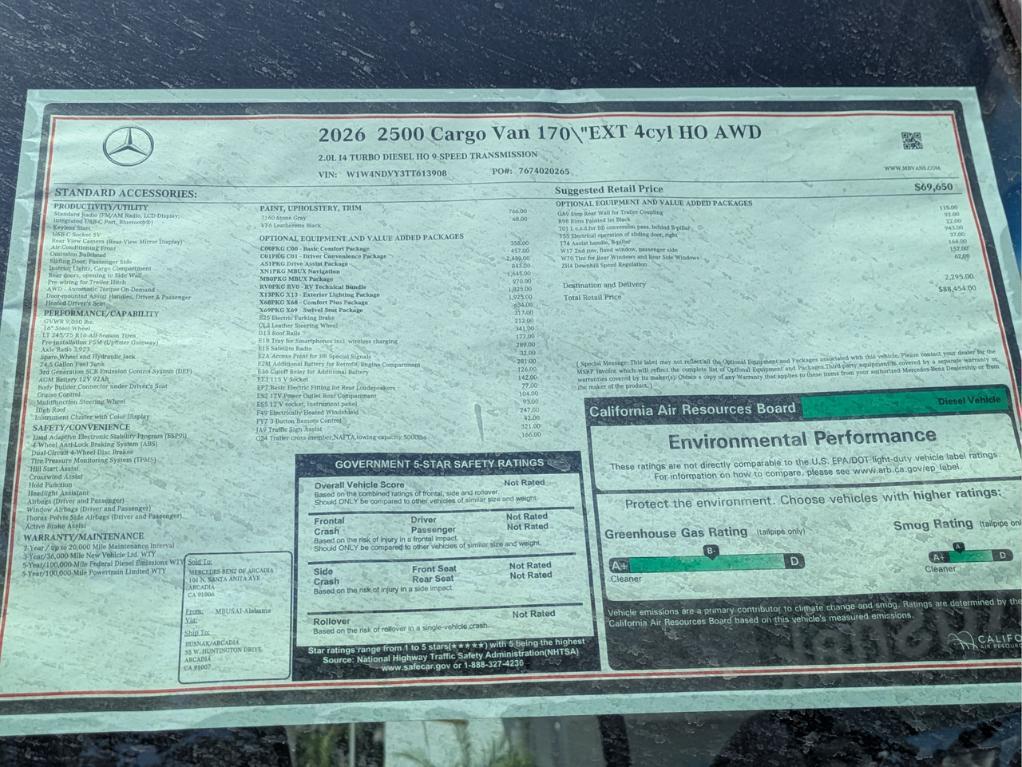 new 2026 Mercedes-Benz Sprinter 2500 car, priced at $85,454