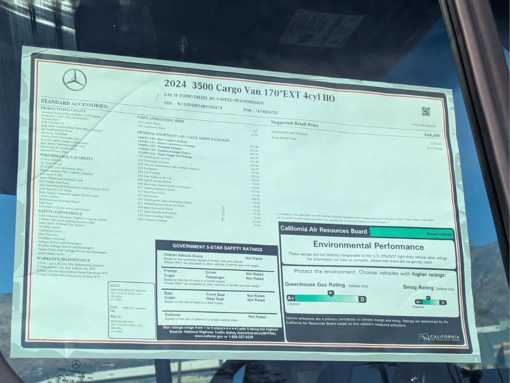 new 2024 Mercedes-Benz Sprinter 3500 car, priced at $73,555