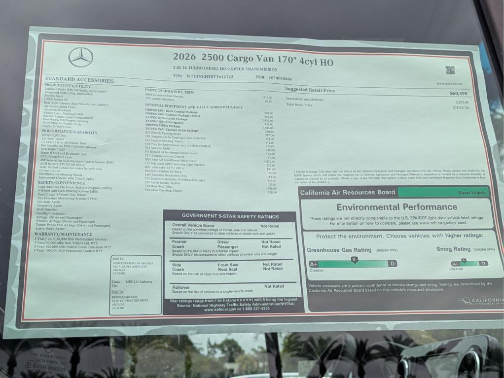 new 2026 Mercedes-Benz Sprinter 2500 car, priced at $75,927