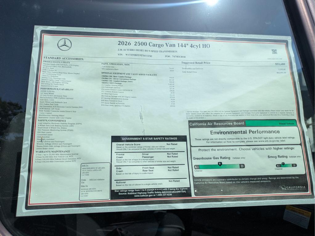 new 2026 Mercedes-Benz Sprinter 2500 car, priced at $59,601