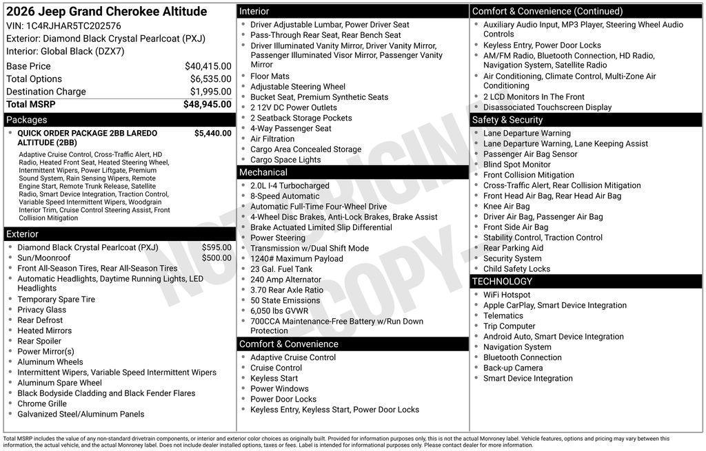 new 2026 Jeep Grand Cherokee car, priced at $47,406