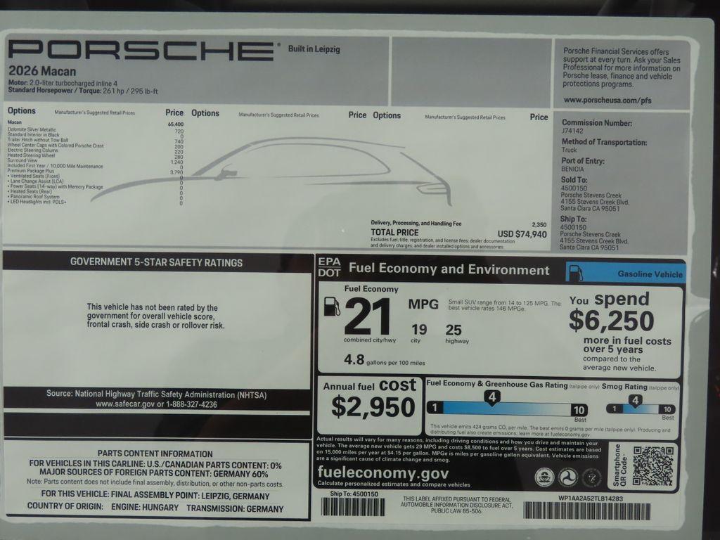 new 2026 Porsche Macan car, priced at $74,940
