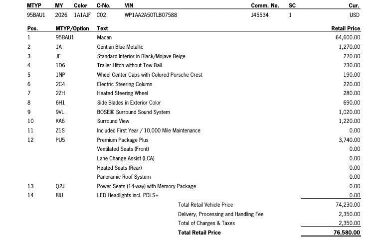 new 2026 Porsche Macan car, priced at $76,580