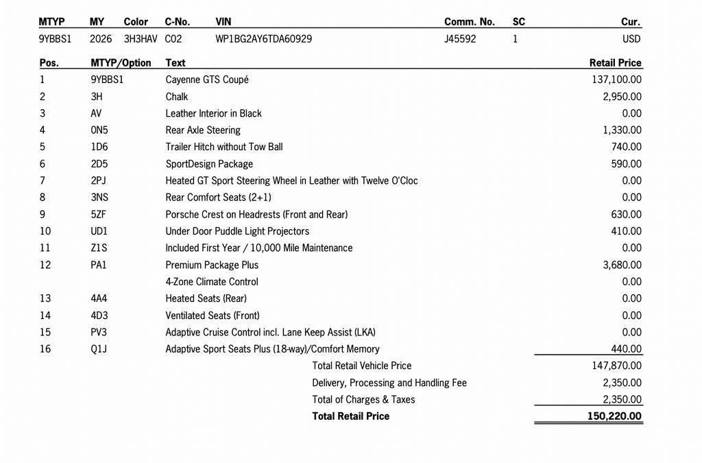 new 2026 Porsche Cayenne car, priced at $150,220