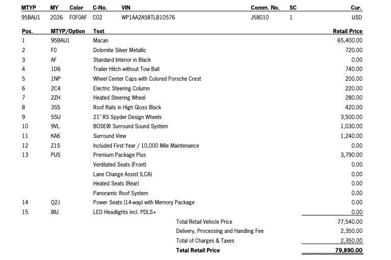new 2026 Porsche Macan car, priced at $79,890