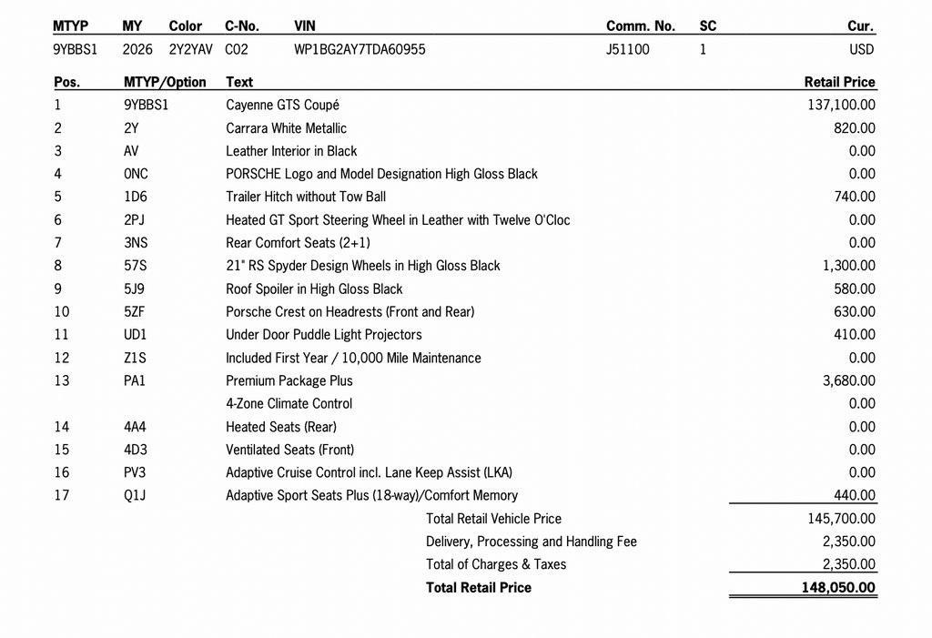 new 2026 Porsche Cayenne car, priced at $148,050
