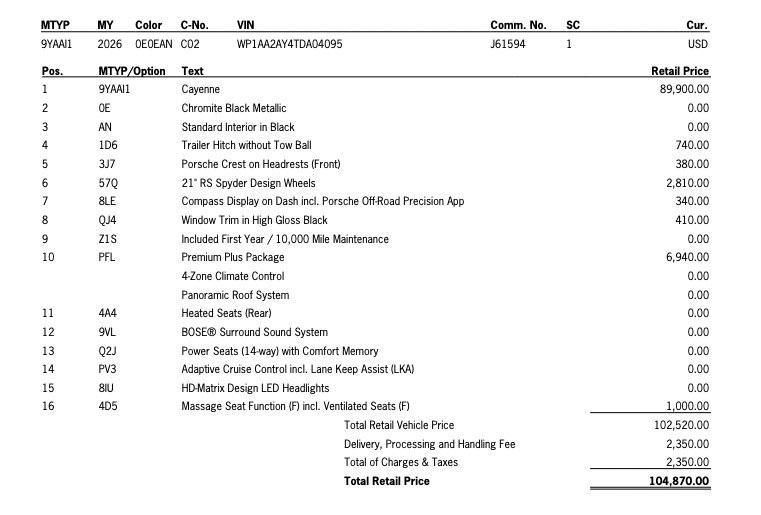 new 2026 Porsche Cayenne car, priced at $104,870