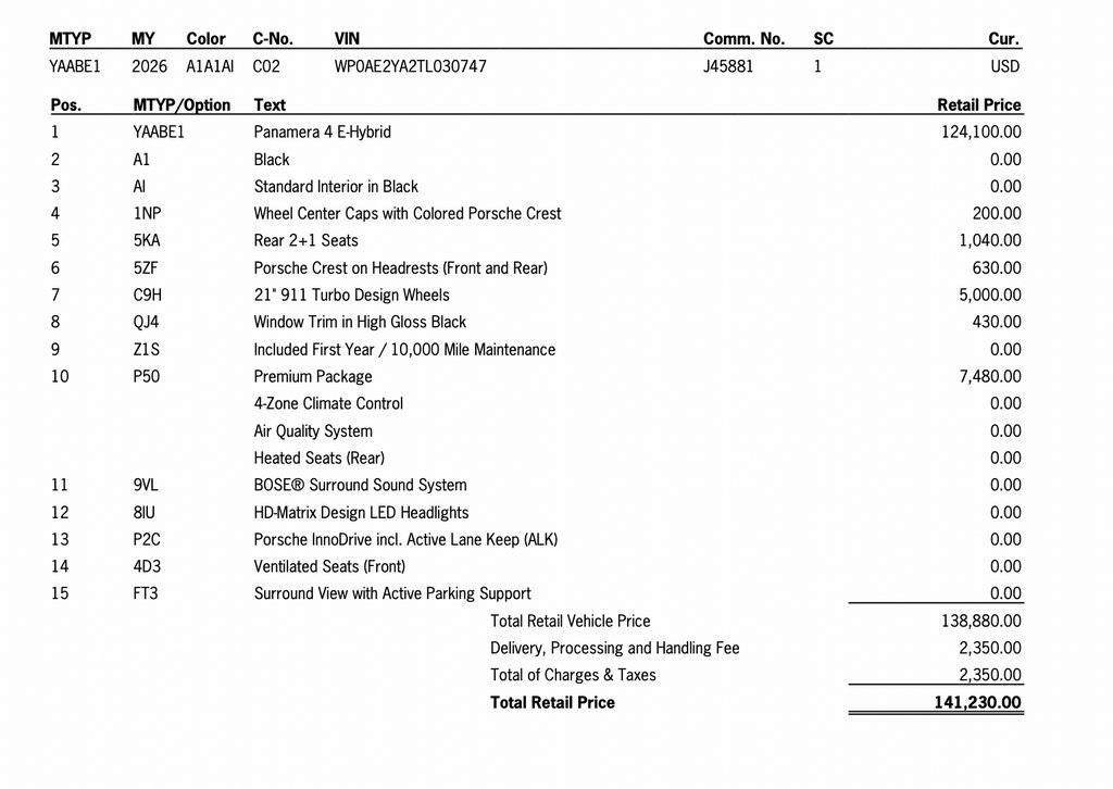 new 2026 Porsche Panamera car, priced at $141,230