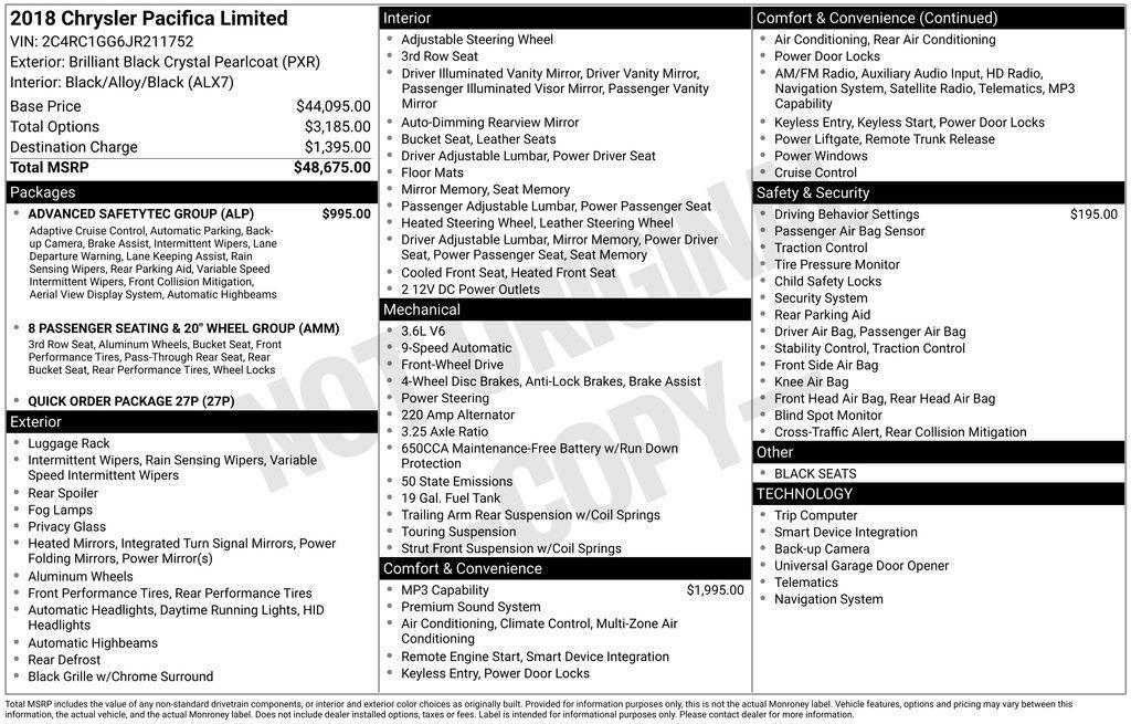 used 2018 Chrysler Pacifica car, priced at $16,990
