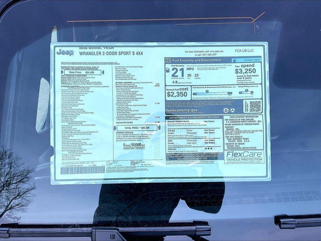 new 2026 Jeep Wrangler car, priced at $44,068