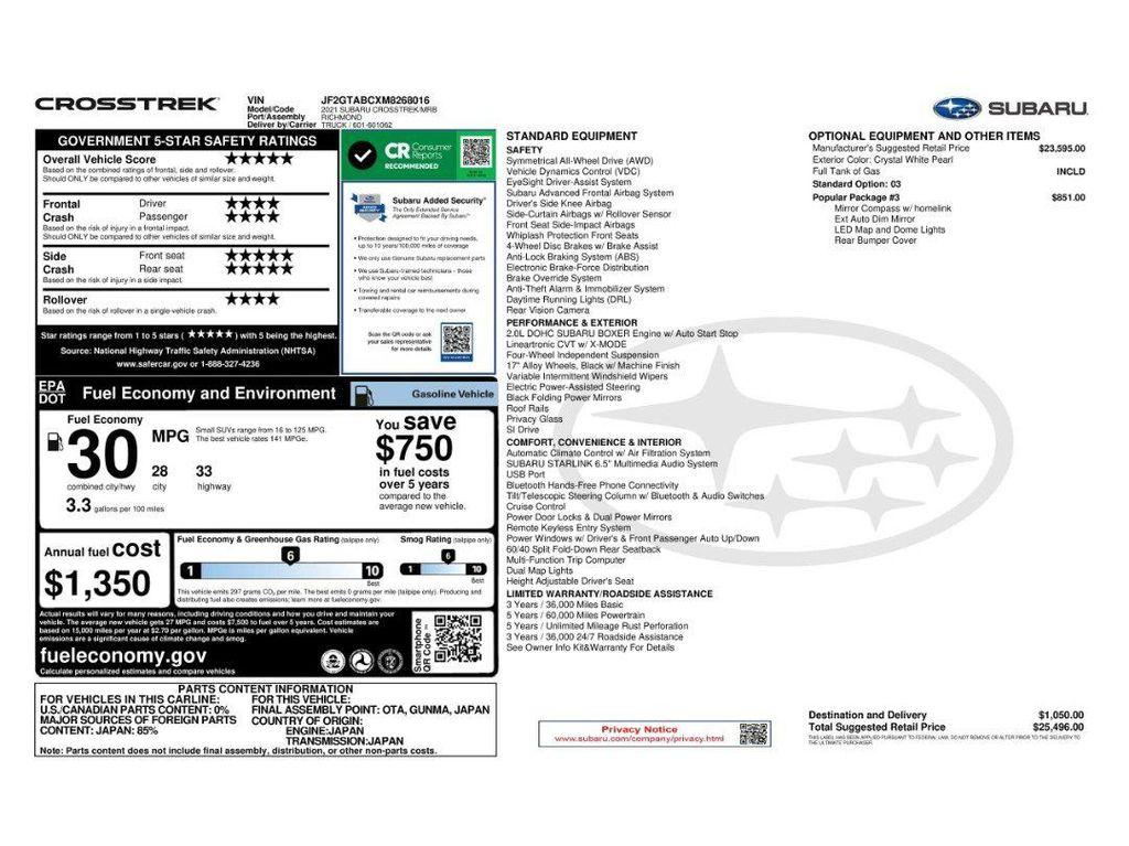 used 2021 Subaru Crosstrek car, priced at $19,984