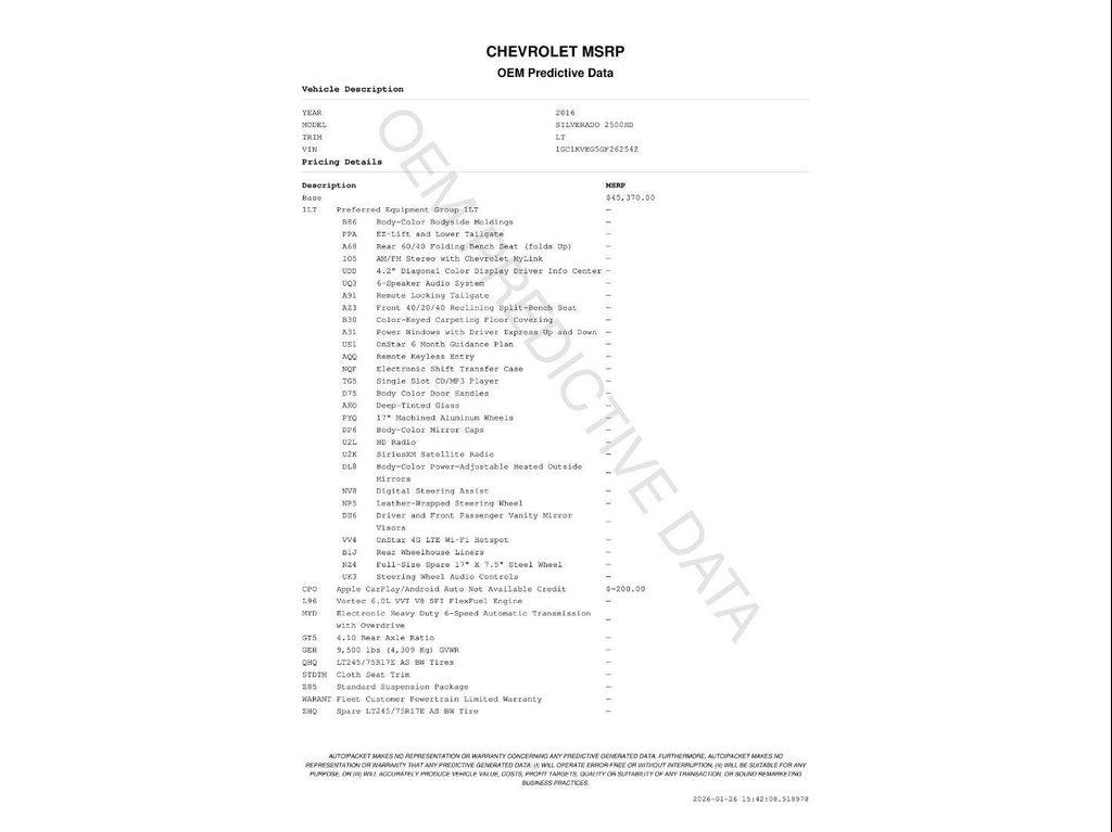 used 2016 Chevrolet Silverado 2500 car, priced at $29,400