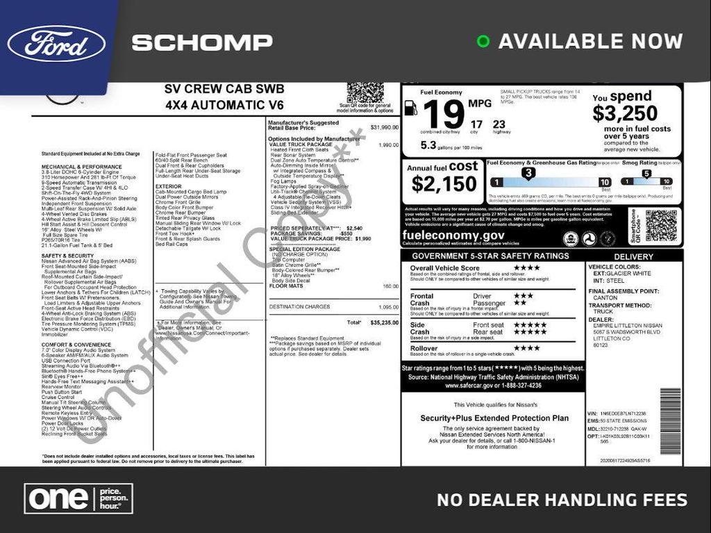 used 2020 Nissan Frontier car, priced at $21,927