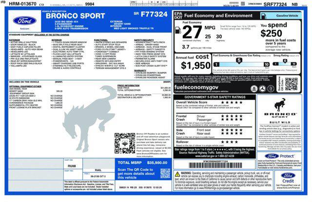 new 2025 Ford Bronco Sport car, priced at $33,360