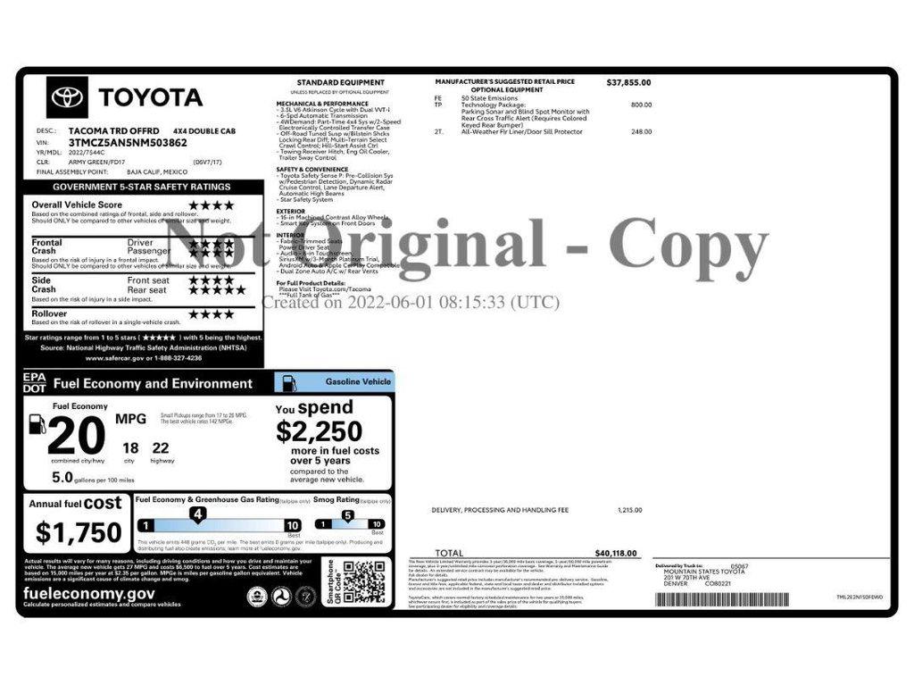 used 2022 Toyota Tacoma car, priced at $35,971