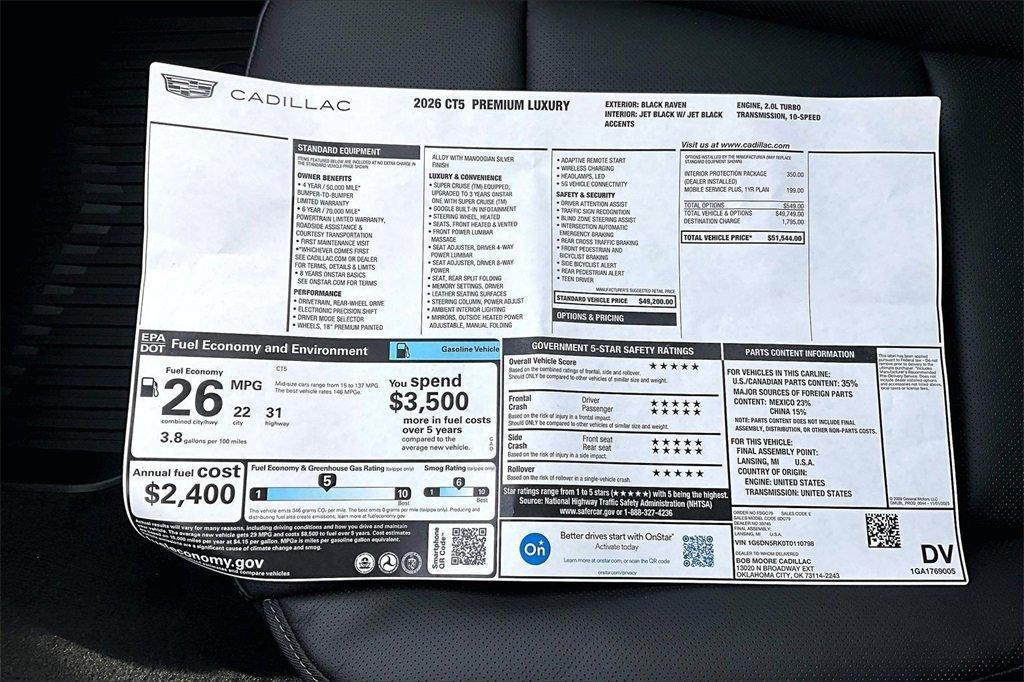 new 2026 Cadillac CT5 car, priced at $50,544
