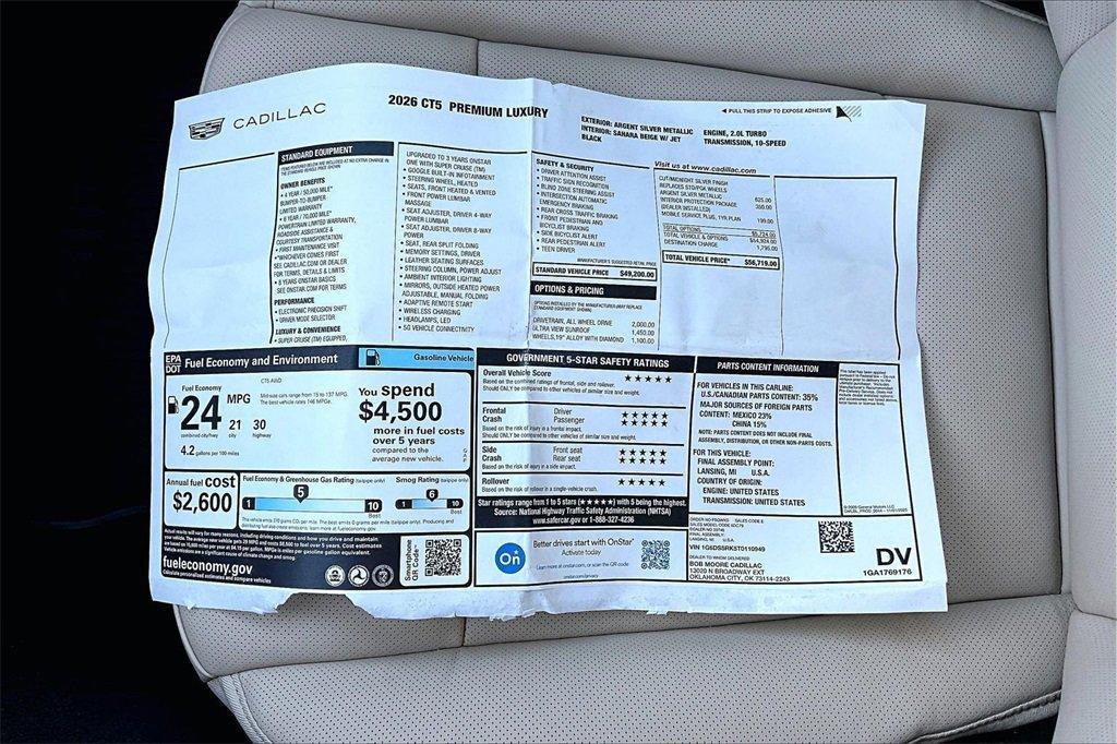 new 2026 Cadillac CT5 car, priced at $55,719