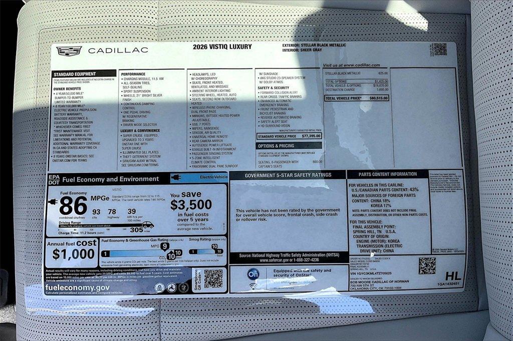 new 2026 Cadillac VISTIQ car, priced at $80,515